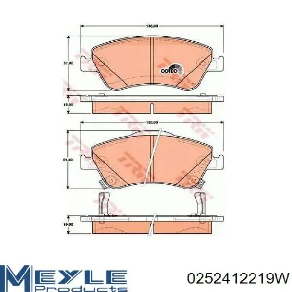 Купить 0252412219W Meyle Колодки тормозные