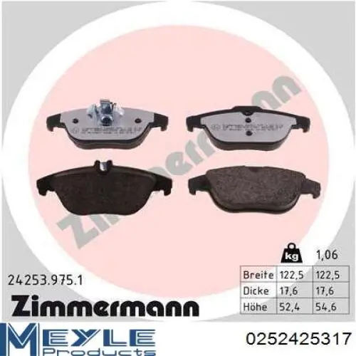 0252425317 Meyle Колодки тормозные дисковые комплект