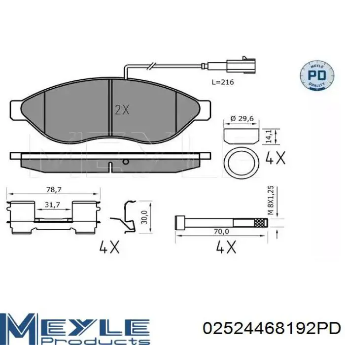 Передние тормозные колодки 02524468192PD Meyle