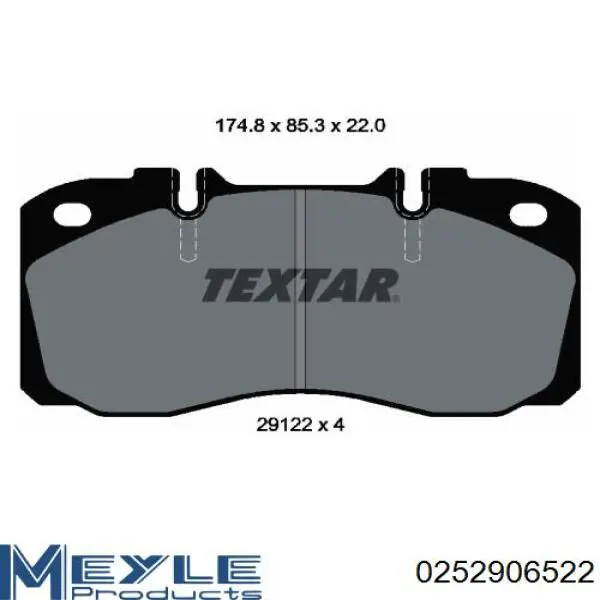 Передние тормозные колодки 0252906522 Meyle