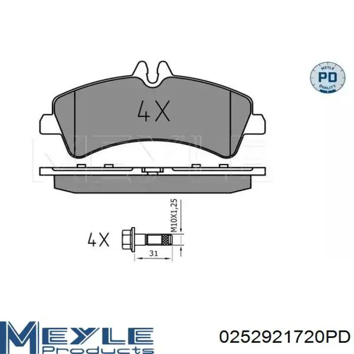 Задние тормозные колодки 0252921720PD Meyle