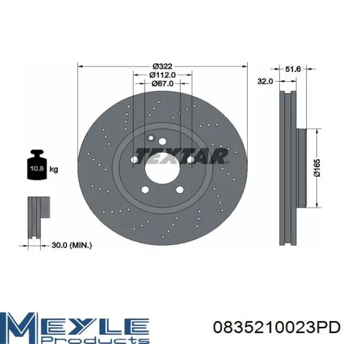 Тормоз дисковый передний Meyle 0835210023PD цена, от 114.33 USD
