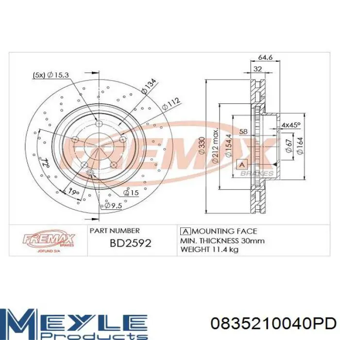 Передние тормозные диски 986479415 Bosch