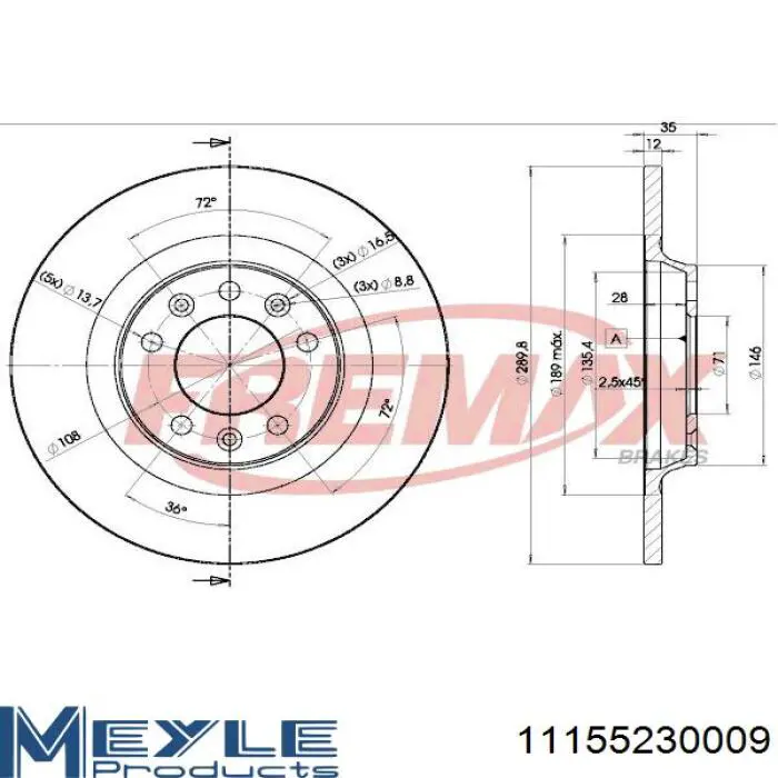 Задний дисковый тормоз Brembo 8868210