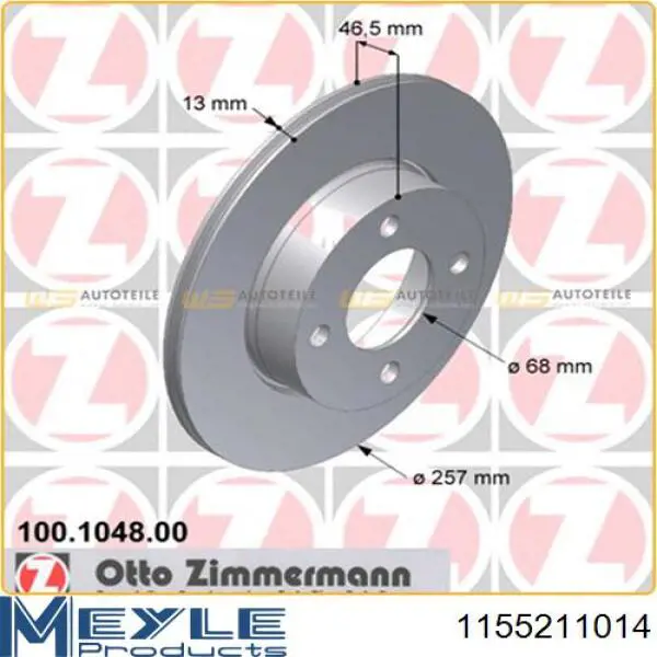 Передний тормозной диск Meyle 1155211014