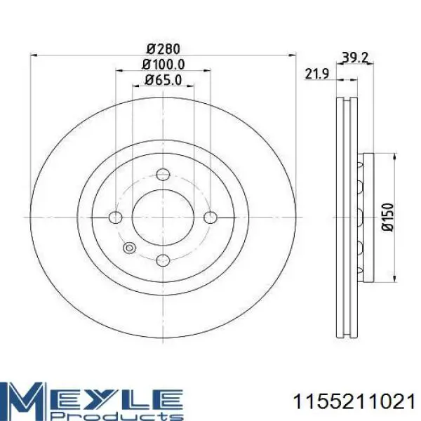 Тормоз дисковый передний Meyle 1155211021 цена, от 40.43 USD