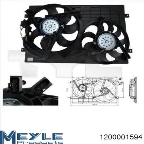 1200001594 Meyle электровентилятор охлаждения в сборе (мотор+крыльчатка)
