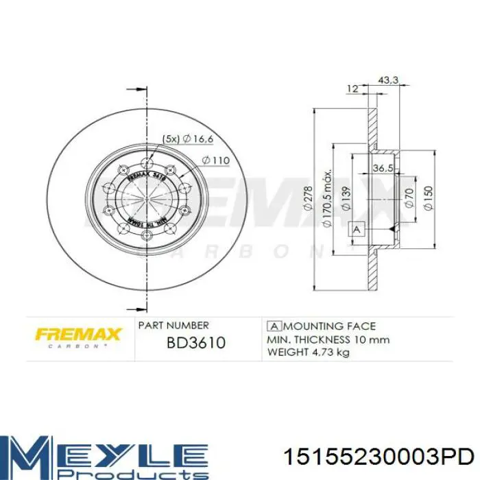Купить PB1660 Starline Диск тормозной задний