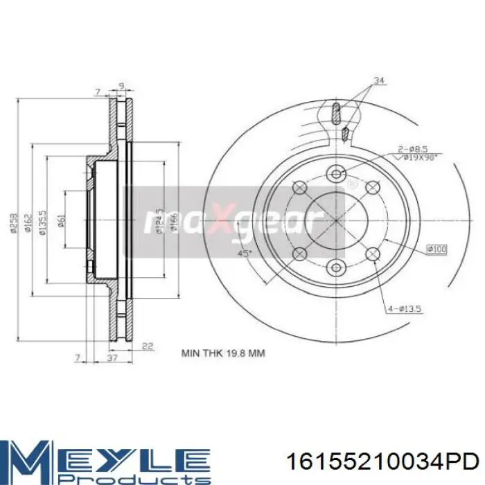 Передний тормозной диск Samko R1062V