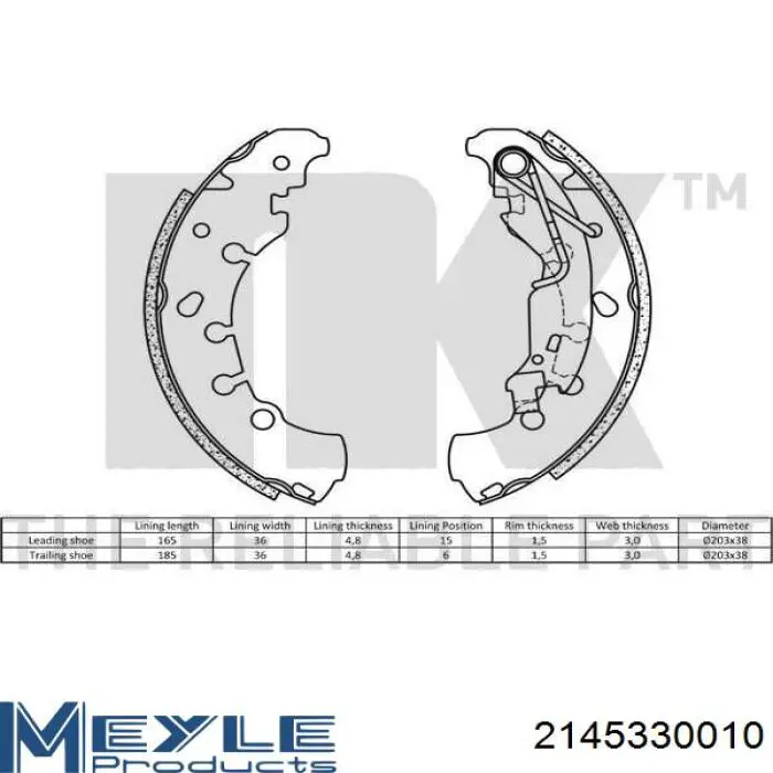 Задние барабанные колодки 2145330010 Meyle