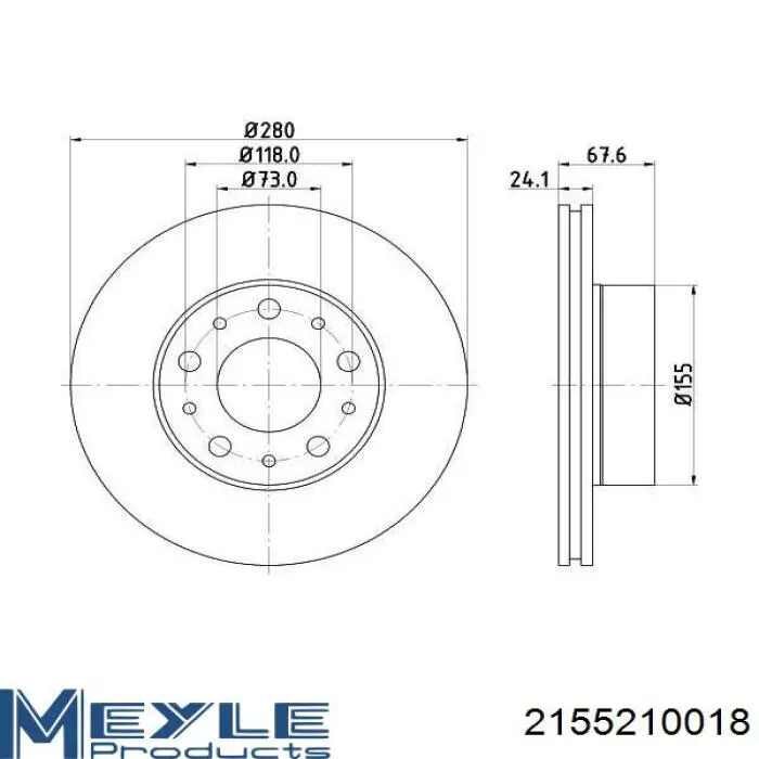 Передний тормозной диск Meyle 2155210018