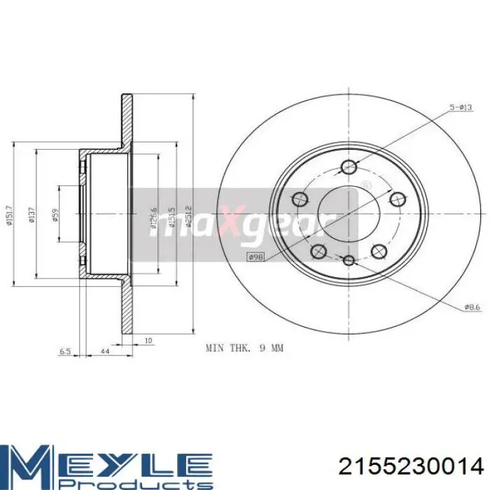 Купить 2155230014 Meyle Диск тормозной задний