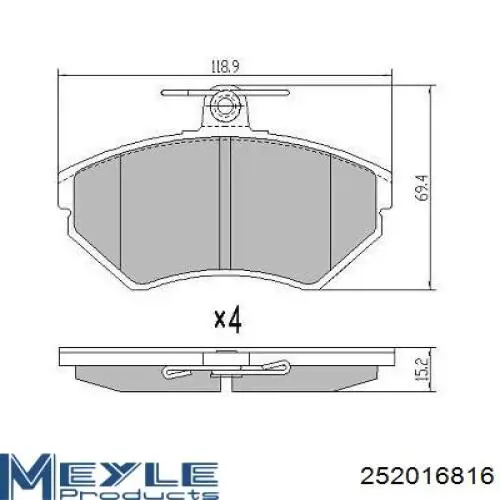 Передние тормозные колодки 252016816 Meyle
