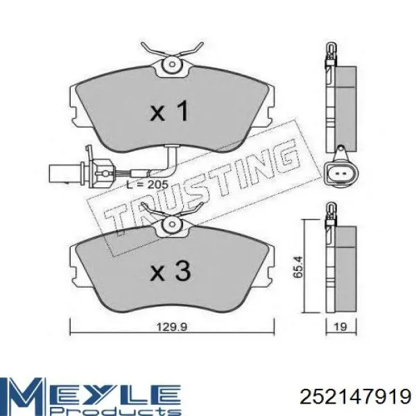 Передние тормозные колодки 252147919 Meyle
