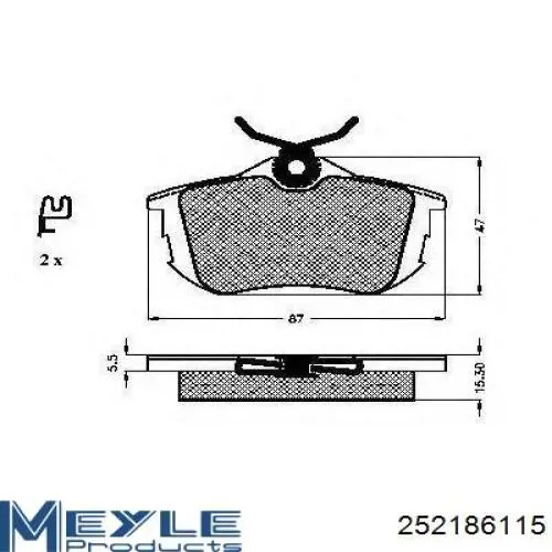 Задние тормозные колодки 252186115 Meyle