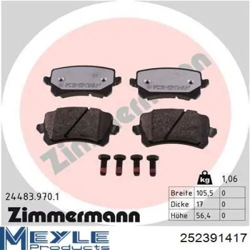 Купить 252391417 Meyle Колодки тормозные задние, дисковые
