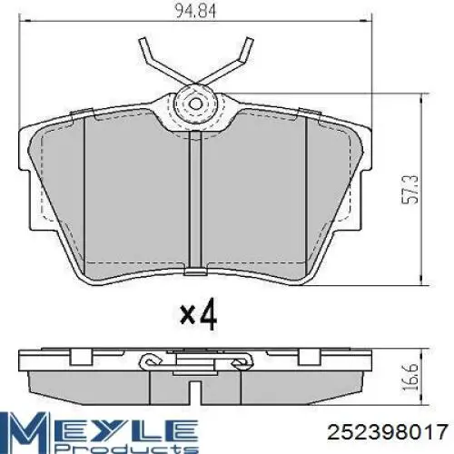 Задние тормозные колодки 252398017 Meyle