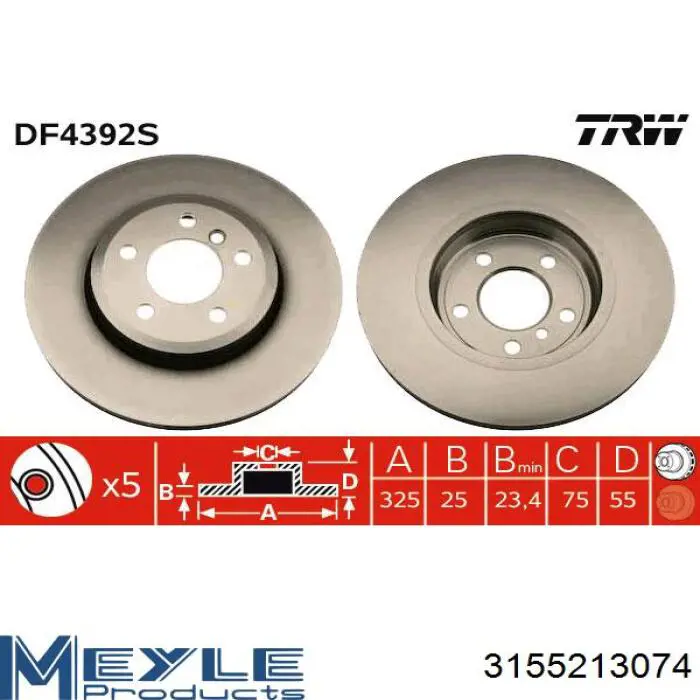 Диск гальмівний передній 3155213074 Meyle