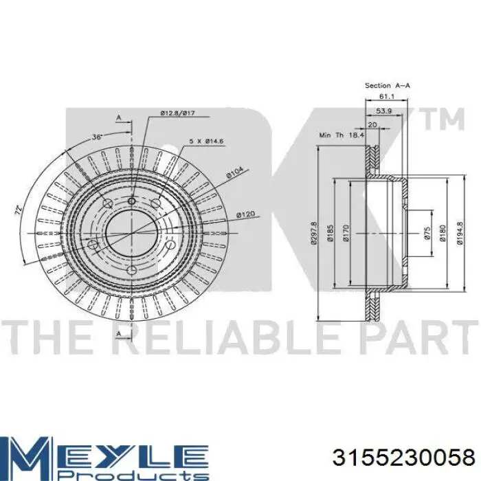 Задний тормозной диск Meyle 3155230058 цена, от 39.23 USD