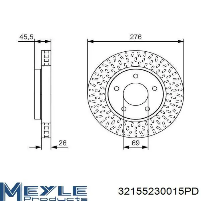Диск гальмівний передній 32155230015PD Meyle