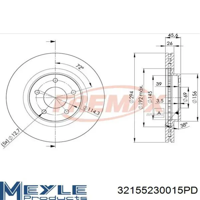 Диск гальмівний передній 32155230015PD Meyle