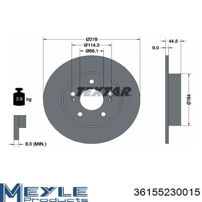 Задний тормозной диск Meyle 36155230015 цена, от 29.27 USD
