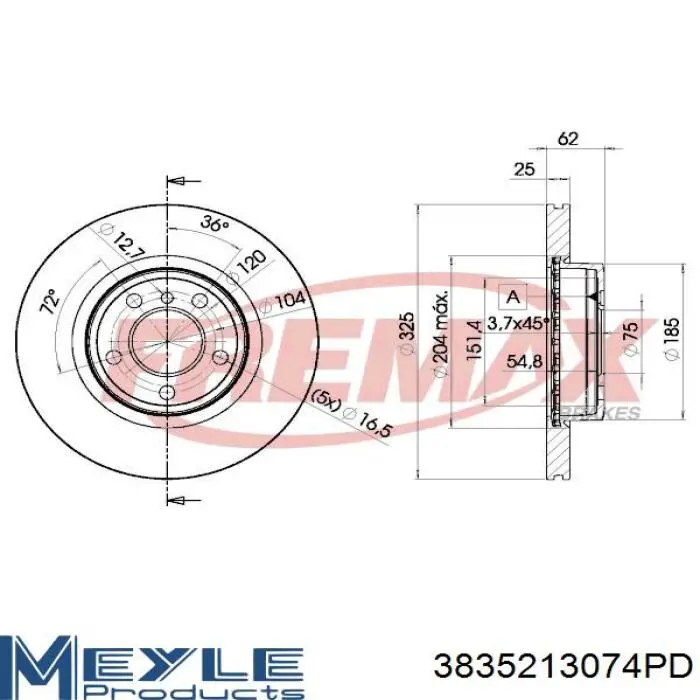Диск гальмівний передній 3835213074PD Meyle