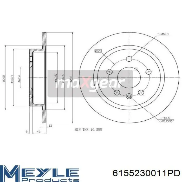 Диск гальмівний задній 6155230011PD Meyle