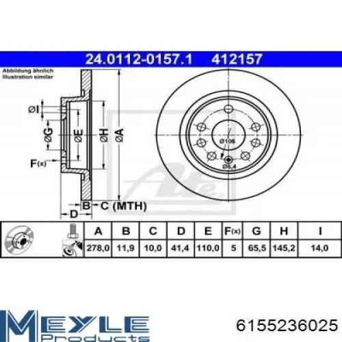 Задний тормозной диск Meyle 6155236025 цена, от 30.41 USD