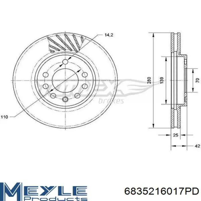 Передний тормозной диск Meyle 6835216017PD
