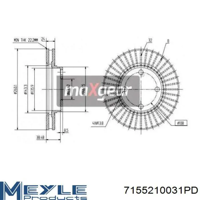 Передние тормозные диски 7155210031PD Meyle