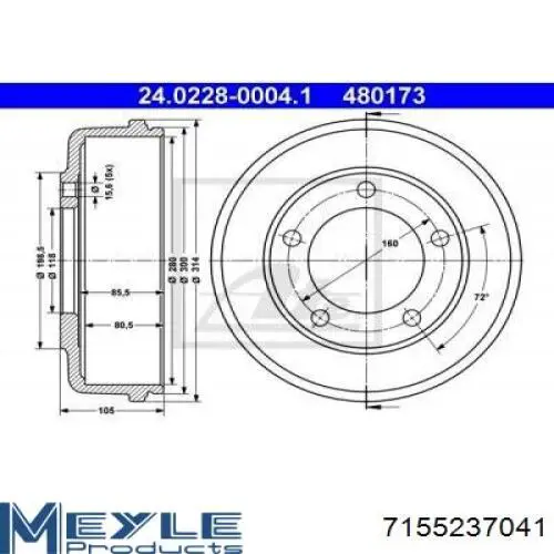 Купить 7155237041 Meyle Тормозной барабан
