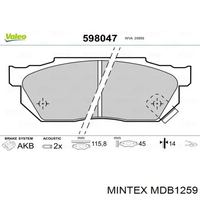 Передние тормозные колодки MDB1259 Mintex