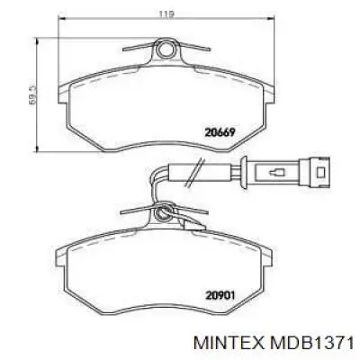 Передние тормозные колодки MDB1371 Mintex