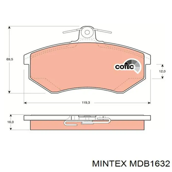 Колодки гальмівні передні, дискові MDB1632 Mintex