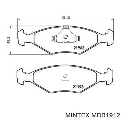 Передние тормозные колодки MDB1912 Mintex