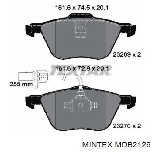Передние тормозные колодки MDB2126 Mintex