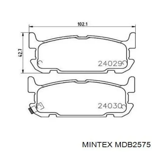 Задние тормозные колодки MDB2575 Mintex