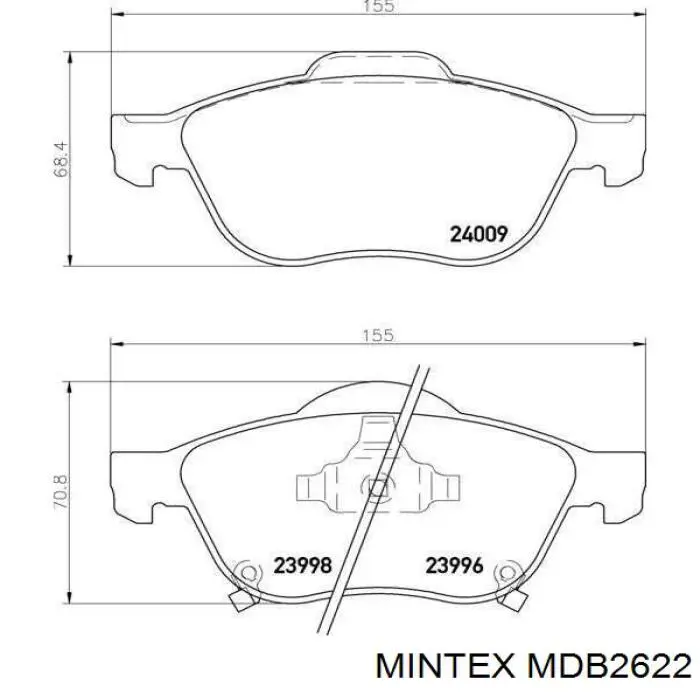 Колодки тормозные передние дисковые Mintex MDB2622