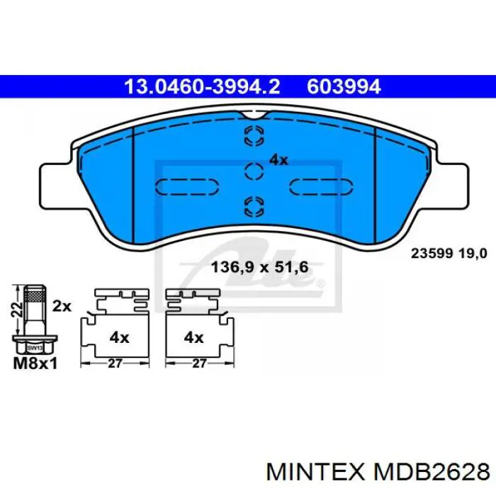 Колодки Mintex MDB2628 цена, от 19.07 USD
