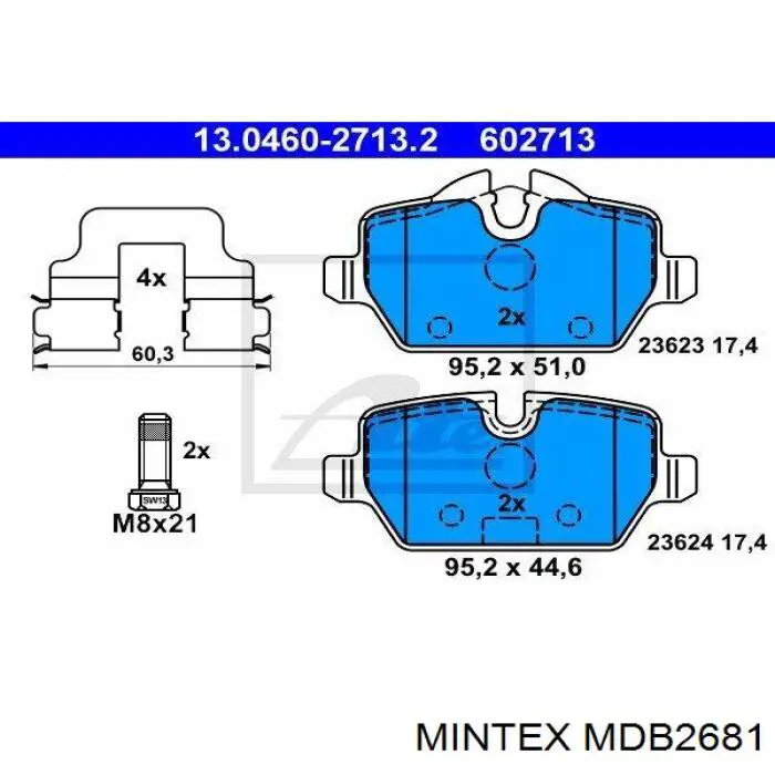MDB2681 Mintex колодки тормозные задние дисковые
