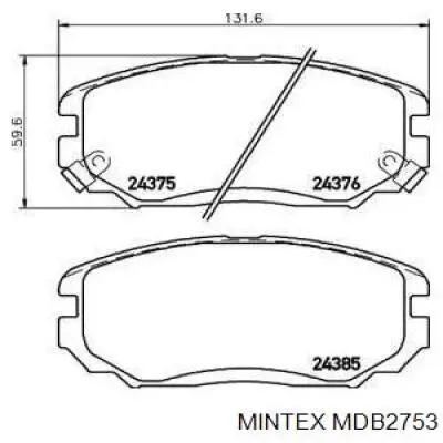 Передние тормозные колодки MDB2753 Mintex