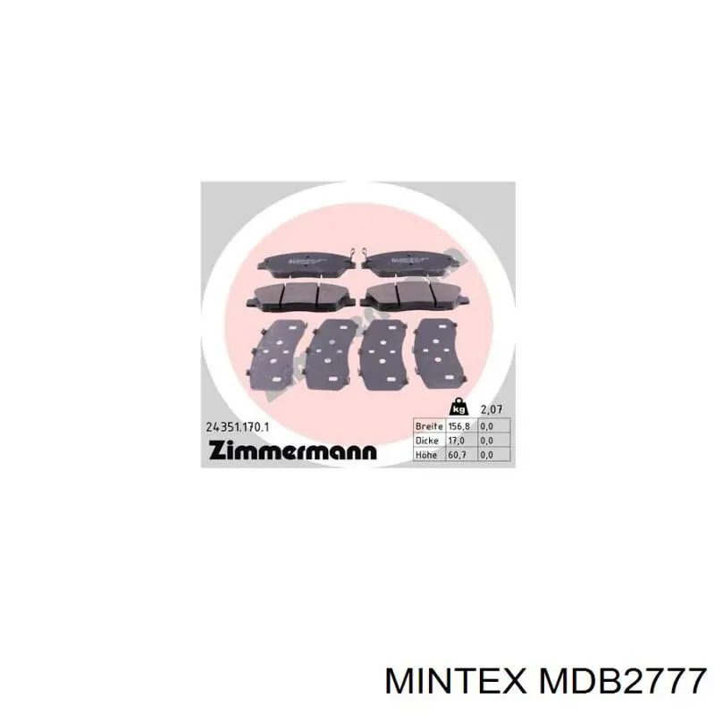 Купить MDB2777 Mintex Колодки тормозные