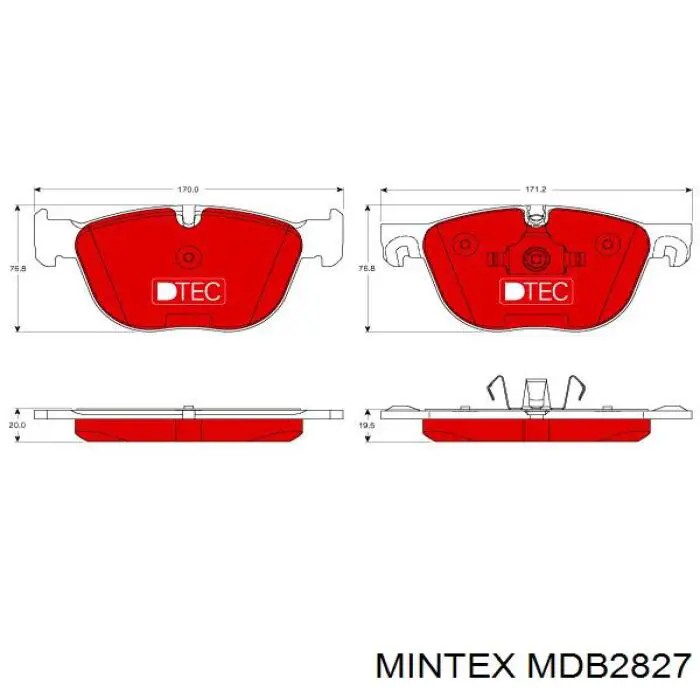 MDB2827 Mintex колодки тормозные передние дисковые