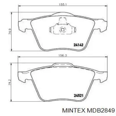 Колодки тормозные передние дисковые Mintex MDB2849
