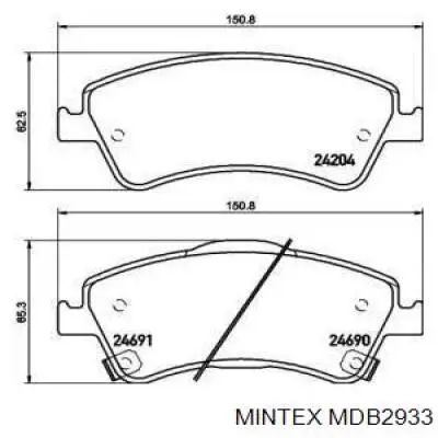 MDB2933 Mintex колодки тормозные передние дисковые
