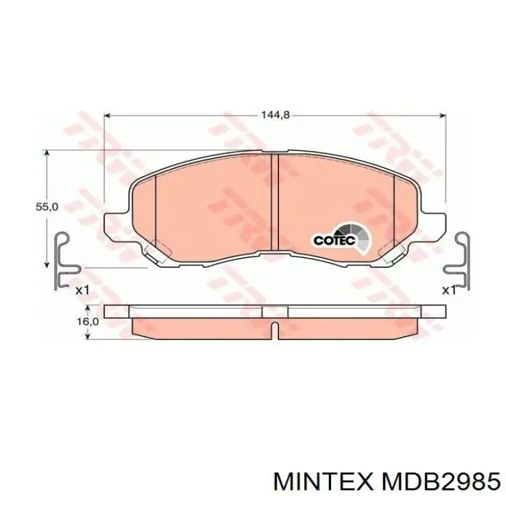 Передние тормозные колодки MDB2985 Mintex