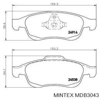 MDB3043 Mintex колодки тормозные передние дисковые