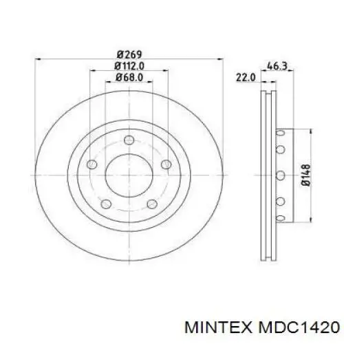MDC1420 Mintex диск тормозной задний