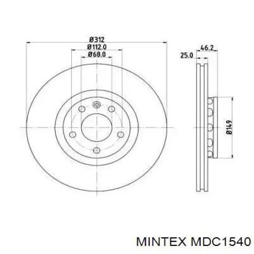 MDC1540 Mintex диск тормозной передний